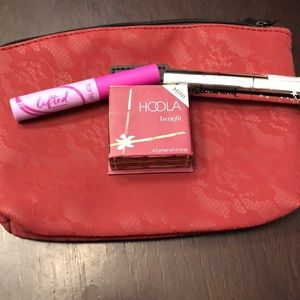 Maroon lace make up bag with 3 beauty products!